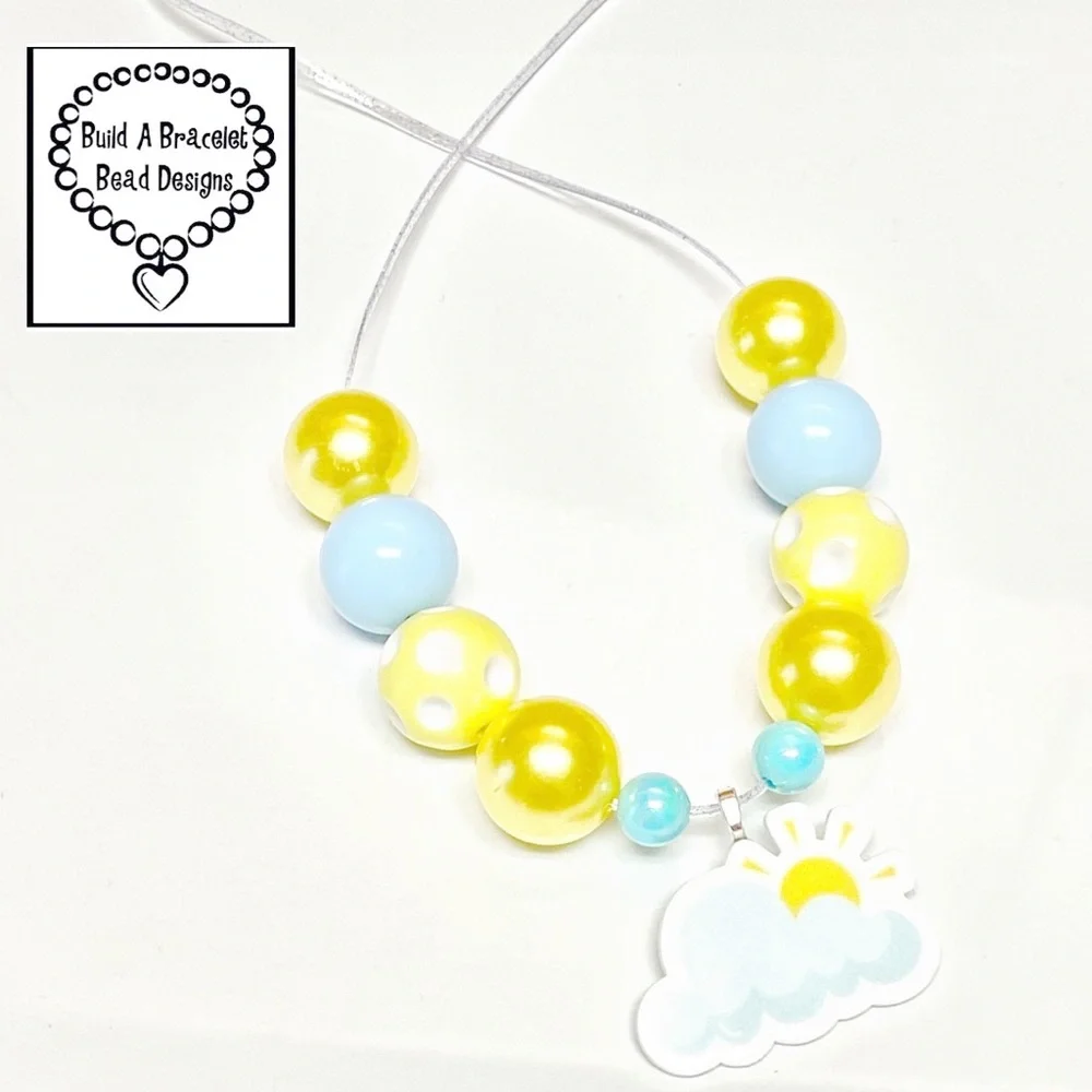Handmade Sunshine Cloud Beaded Necklace Adjustable Kids Tween Jewelry